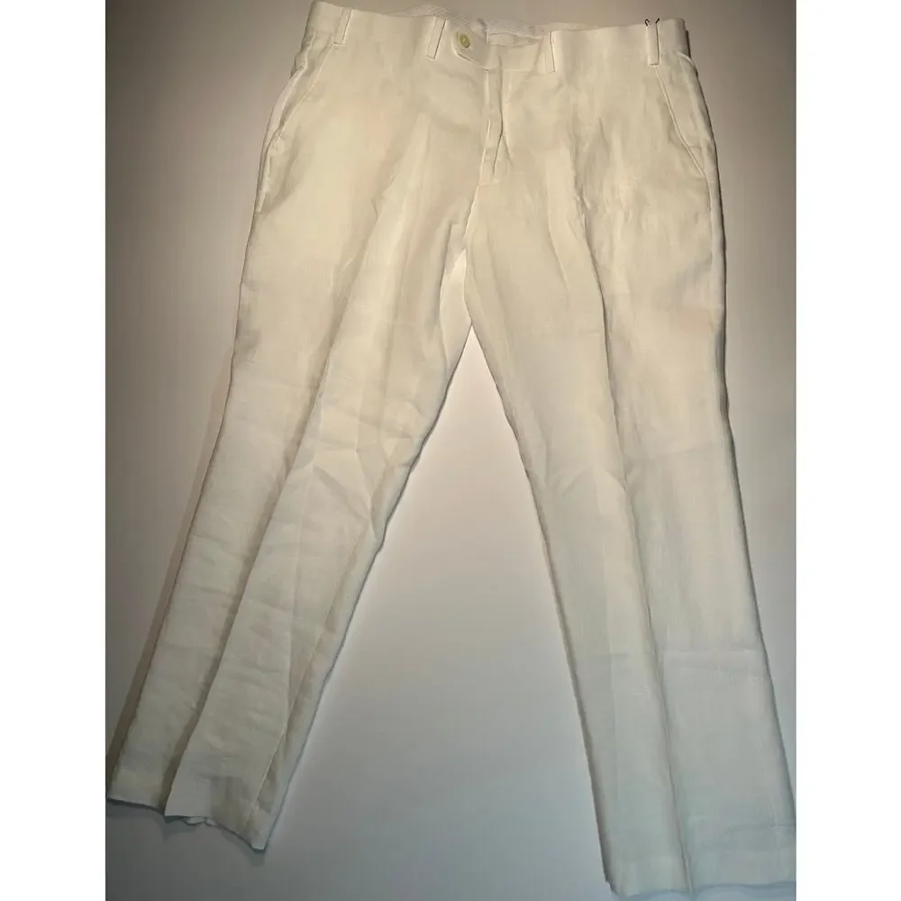 Lauren Ralph Lauren Men’s White Linen Suit 46R Jacket 40x30 Pants UltraFlex NEW!